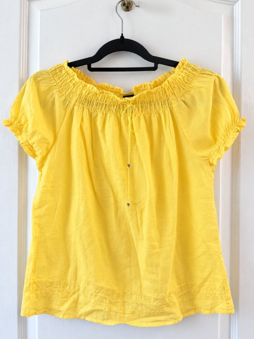 GAP Yellow Cotton Peasant Blouse XS | Boho Off Shoulder Puff Sleeve Top